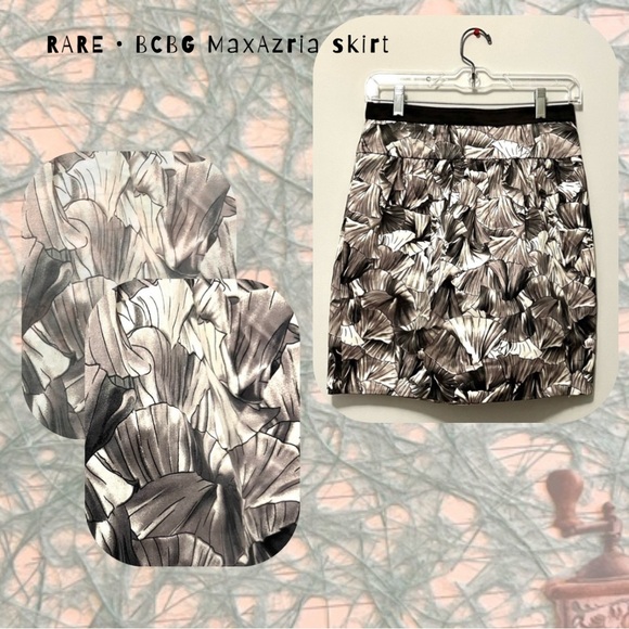 🎉RARE🎉BCBGMaxAzrka silk highwaist silver print bubble skirt with side pockets - Picture 1 of 14